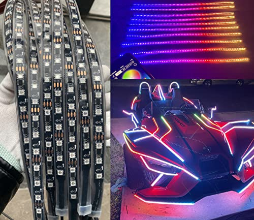 10PCS 6.5FT 2Meters 78inch Single Row RGB + Dream Color Chasing Illuminated Addressable LEDs Light Strips for Car Truck Spyder Ryker Polaris Slingshot Golf Cart