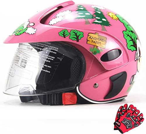 CANIAN Casco de Motocross para Niños, Diseño Deportivo y Seguro Casco De Motos De Motos De Bicicleta para Niños Y Guantes, Tamaño Ajustabl Niños Y Niñas, Edades 3-8,Incluye Guantes (Rosa)