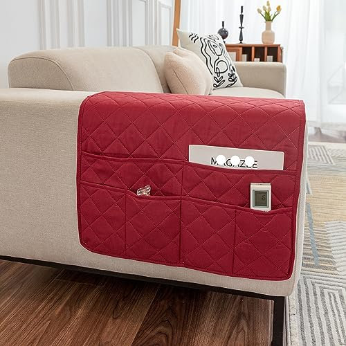 JUNLEBUYI Sofa Armlehnen-Organizer Mit 6 Taschen Anti-Rutsch-Sessel-Aufbewahrungstasche Passend Für Für Buch, Zeitschriften, Handy, Fernbedienung (Weinrot)