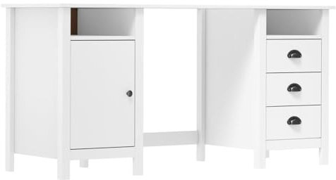 GuyAna Schreibtisch Hill Weiß 150x50x74 cm Massivholz Kiefer Schultisch Gaming Tisch Klein Pc Schreibtisch
