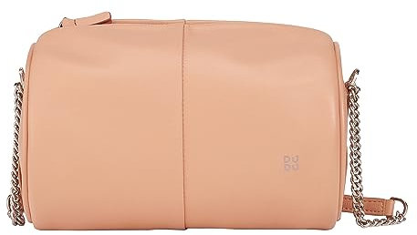 DuDu Barell -Ledertasche, Umhängetasche mit Kette und Leder, stilvolle Mode kleine zylindrische Tasche mit Reißverschluss Puder rosa