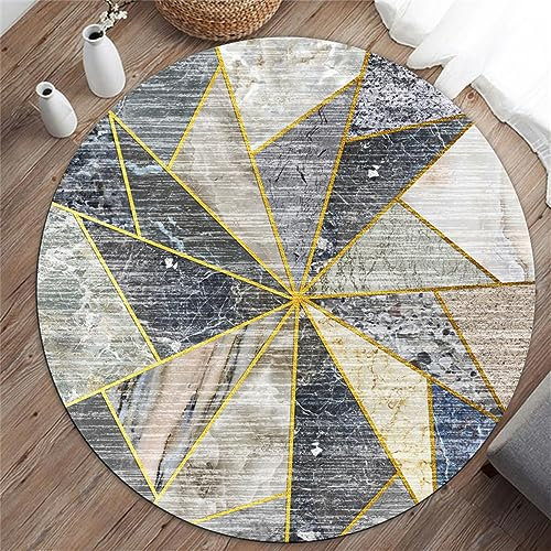 Highdi Teppich Rund rutschfest Schlafzimmer Teppiche, Modern Innenbereich Marmor-Geometrie Runder Teppich fürs Wohnzimmer, Flur, Kinderzimmer, Büro (140cm,Patchwork)