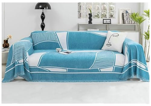 Gualiy Couch Überzug 180x230cm, Geometrisch Muster Sofa Überzug 2 Sitzer Sofa Überzug Abwaschbar Blau Weiß Sofa Überzug für Wohnlandschaft