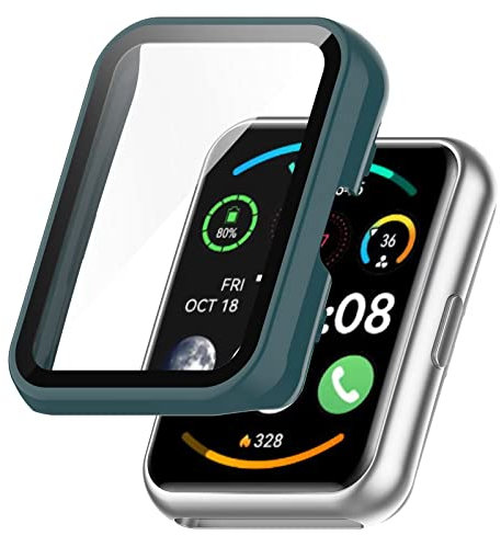 FTRONGRT Cover per Huawei Watch Fit Special Edition(B39), PC + Pellicola in Vetro Temperato, Resistente Agli Urti, Custodia pe Huawei Watch Fit Special Edition(B39) Watch.Ago di Pino Verde