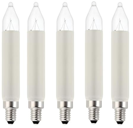 MeetUs 5 Stück 3W 23V E10 Ersatz-Kerzen für Schwibbogen,Kleinschaftkerze für Weihnachtsbaum Kerzen Lichterketten innen und außen mit Brennstellen, Birnen für Lichterbogen,Warmweiß (E10/3W/23V, 5)