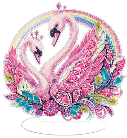 Starnearby DIY Diamond Painting Schwan Deko, 5D Diamant Painting Tisch Deko, Diamant Malerei Kunst Set, Ornamente Geschenke für Anfänger Hausgeschenk Deko für Familie