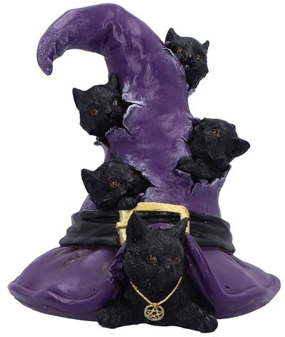 Nemesis Now Magical Mischief 14 cm, Harz, schwarz, Katzenfigur, Schwarze Katze, Ornament, Sammlerstück, Katzengeschenkware, gegossen aus feinstem Harz, fachmännisch handbemalt