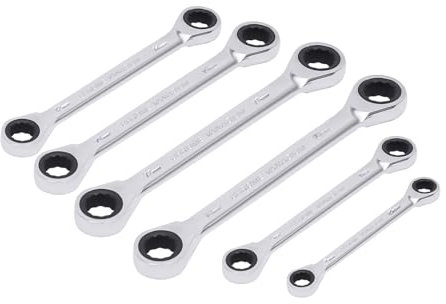 JINPRDAMZ Ratchet Spanner Set 6pcs, Metric Ratchet Flexible Spanner Set 8-19mm, Double Box End Ratchet Wrench Set, Ratchet Combination Spanner Set, Extra Long, 45 Steel