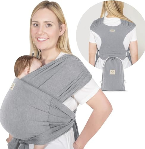 KeaBabies Tragetuch Baby Neugeboren - D-Lite Elastisches Baby Tragetuch Neugeborene, Einfach Anzuziehen Babytrage Neugeborene Ab Geburt, Ring-Trage Babytragetuch Ohne Binden (Classic Gray)