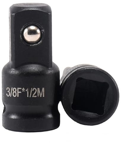 Juttzzei Impact Socket Adapter, 3/8 Inch Drive (F) x 1/2 Inch (M) Socket Adapter, Premium Black Chrome Vanadium Steel 3/8 x 1/2 Impact Socket Reducer for Use with Air Impact Wrenches, Breaker Bars