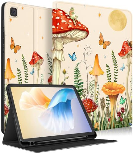 SurgeCraft for Samsung Galaxy Tab S6 Lite Case 10.4 Inch - Women Cute Girls Folio Cover Girly Kids Pretty Mushroom Moon Funny Design for Samsung S6 Lite Cases SM-P610/ P613/ P615/ P619