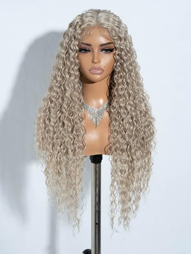 Joedir Blonde Perücken für Frauen lange tief lockig gewellt Spitze vorne synthetische Perücken glueless Spitze Perücke 76 CM Mittelteil Perücke für den täglichen Gebrauch Partei
