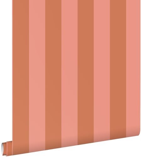 ESTAhome Tapete Streifen Terrakotta und Pfirsichrosa 0.53 x 10.05 m