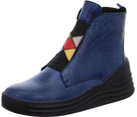 Gemini Damen Stiefelette Leder Textur Mehrfarbig Plateau Keilabsatz 033652-02, Größe:41 EU, Farbe:Blau