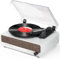 Udreamer Record Player with Speaker Bluetooth Turntable Vintage Vinyl Player Support USB AUX-in Headphone RCA Line-Out 3 Speed Belt-Driven Auto-Stop Mirror Design White