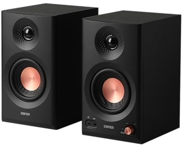 Edifier MR3 - Altoparlanti da Studio Compacts 2.0, Hi-Res Audio, Bluetooth V5.4, Controlli Fisici RCA, AUX, App Mobile, 2 x 18 W, Nero