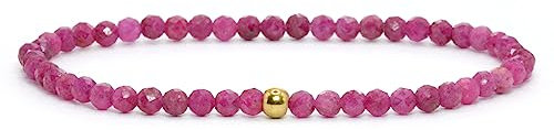 Echtes Rubin Edelstein Armband mit facettierten 3mm Perlen - verschiedene Längen - Heilstein Schutzstein Edelsteinarmband Glücksbringer Talisman Geschenk (Rubin, 14CM)