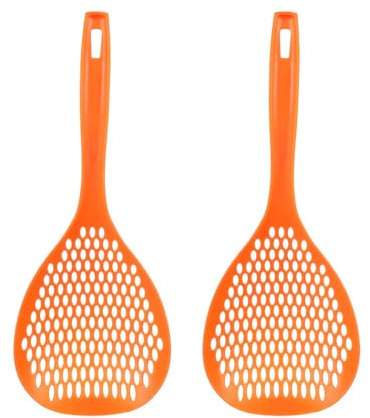 Sarini 2pcs Long Handled Colander Pasta Spoon, Strainer Spoon, Pasta Colander,Lo Mein Lo Dumplings Wash Fruits And Vegetables, Handled Sieve, Filter Basket Sieve (Orange)