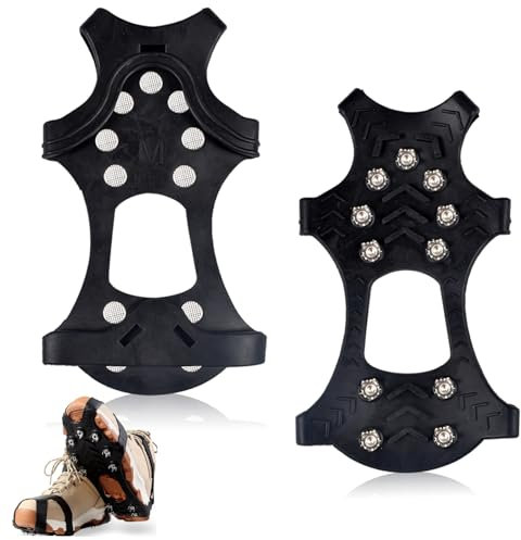 Lelang Steigeisen Eisstollen für Schuhe und Stiefel, rutschfeste Schuhspikes mit 11 Edelstahlzähnen, Schuhkrallen Stretch Schuhspikes für Winter Outdoor Walking, Angeln, Klettern und Wandern