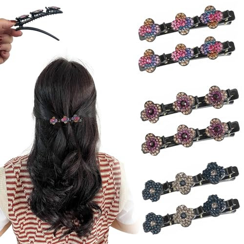 6 Stück Doppelschicht Haarspange,Haarspangen mit funkelnden Kristallsteinen,Geflochtene Strass-Haarspangen für Damen und Mädchen