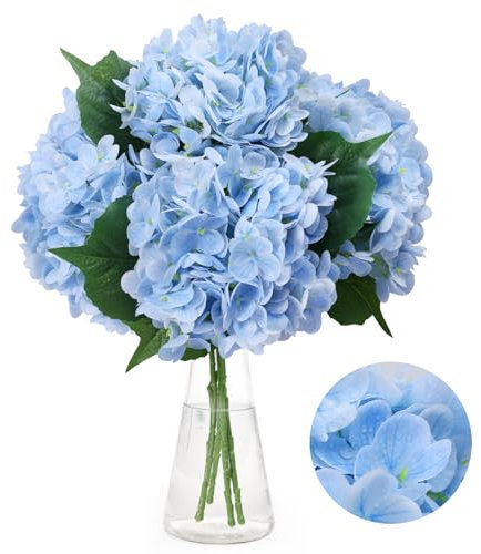 merakdoira Fiori artificiali di ortensia, 4 fiori finti a stelo lungo singolo, 40 cm, grandi bouquet di fiori finti realistici al tatto, per matrimoni, feste in casa, centrotavola, decorazione per