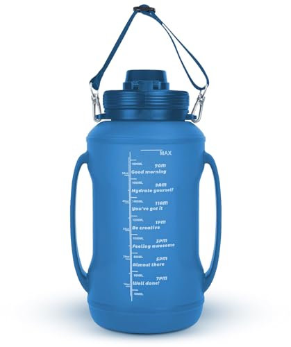 Collapsible Silicone Water Bottles, 2 Litre Foldable Water Bottle, Portable Foldable Water Bottle, Leak-proof Water Bottle with Time Marking and Straw for Hiking, Camping, Climbing (Blue)