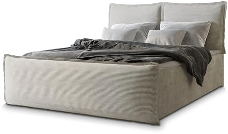 Masseno Boxspringbett Monta 140x200 cm Komplett-Set mit Matratze und Topper, Polsterbett mit Zwei Bettkästen -Creme, Lincoln 03