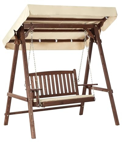 Gartenschaukel Fichtenholz Dunkelbraun Sonnendach beige für 2 Personen Caviola