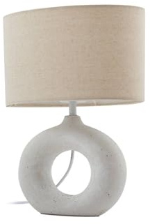 Lindby Beton Tischlampe Kody (Modern) in Creme aus, Textil (1 flammig E27) - Tischleuchte Schreibtischlampe Nachttischlampe Wohnzimmerleuchte