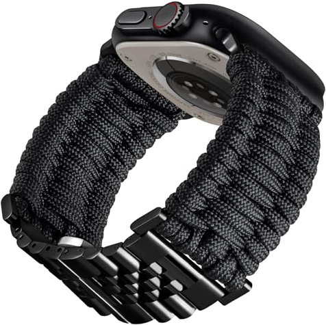 BINLUN Kompatibel mit Apple Watch Armband 42mm 41mm 40mm 38mm Geflochten 550 Paracord Stahl Sport Armbänder Kompatibel mit iWatch Series 10/9/8/7/SE2/SE/6/5/4/3/2/1 Herren Damen(Schwarz-Schwarz)