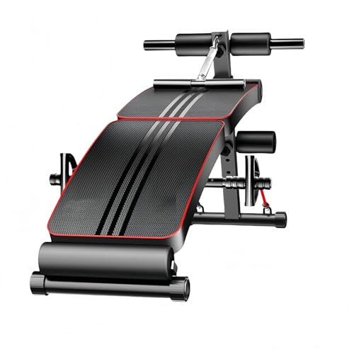 Multifunctional Sit Up Bench Adjustable Thigh Support Foldable Abdominal Training Workout Board with Headrest Arm Pulling Rope for Home, Office and Gym Roman Chair