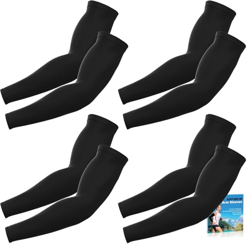 ARFNKIM Arm Sleeve, Herren Damen UV Schutz Ärmlinge Elastizität Sommer Kühlung Tattoo Abdeckung, UPF 50+ Sonnenschutz Armschutz für Radfahren Fußball Golf Wandern (Schwarz*4)