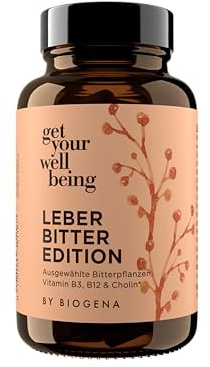 get your wellbeing by BIOGENA - Leber Bitter Komplex, 60 Kapseln | Leberunterstützung mit Cholin, Bitterpflanzen-Extrakte & Vitamine, vegan, konservierungsstofffrei