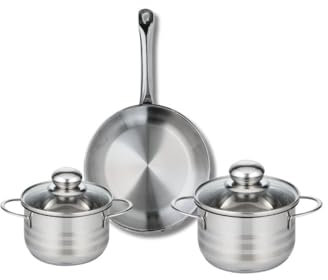 ELO 9866850 Batterie de cuisine 3 pièces, Ensemble de 1 Poêle de cuisson 24 cm et 2 faitouts 14 et 16 cm Elo Profi Brillant, inox, induction