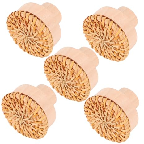 BUGUUYO Runde Haken für Schlüssel und Handtücher 5 Stück aus Rattan und Holz Verschleißfeste Aufhängehalterungen Minimalistischer Boho Wandhänger für Wohnzimmer und Laden