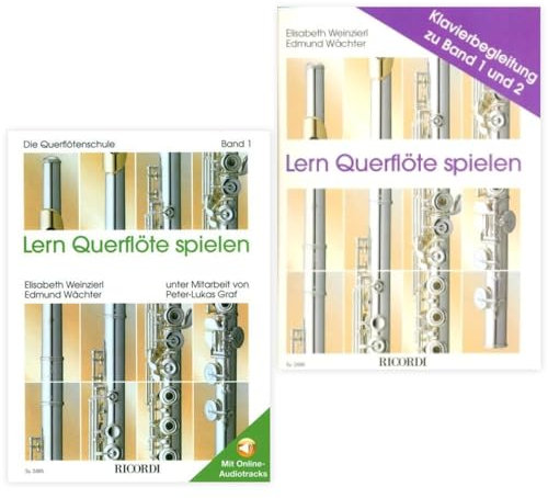 Lern Querflöte spielen Band 1 und Klavierbegleitung (SY 2485, SY 2488, 9783931788391, 9790204224883) + Pflegetuch aus Mikrofaser (Starterset)