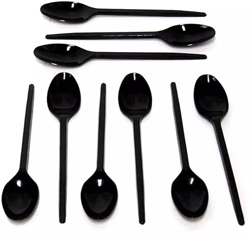 Generic Black Plastic Teaspoons, Pack of 200, Reusable and Washable
