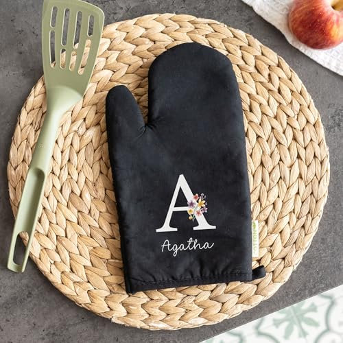 Wanapix | Personalisierter Ofenhandschuh | Bio-Baumwolle | Backhandschuh mit Foto oder Text | Originelles Geschenk | 100% Personalisiert Schwarz