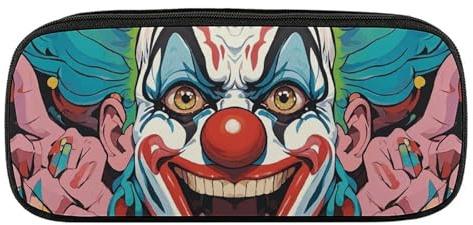 JKLQWH Federmäppchen aus PU-Leder, wasserdicht, große Kapazität, Clowns, Federmäppchen mit Reißverschluss, tragbares Federmäppchen für Bürobedarf, Make-up-Tasche
