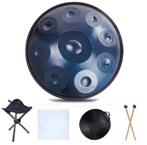NJIEzhao Handpan 18 Zoll 9 Noten G-Moll 440 HZ Handpan Stahlzungentrommel Musiktrommel Anfänger Schlaginstrument Stahl Handpan Trommel Instrument(Blue)