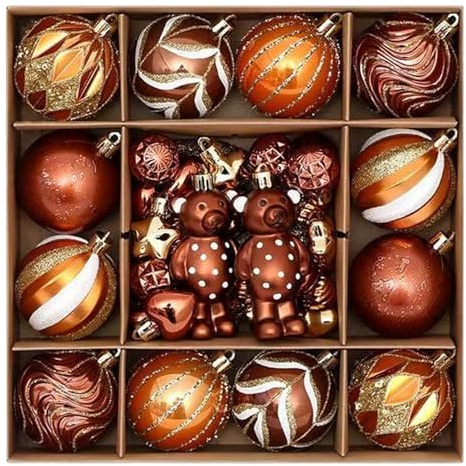 Weihnachtskugeln, 46 Stück Christbaumkugeln Geschenkpaket, Bronze Weihnachtsbaum Kugel Dekoration Mit 2 Klein Bäre, Weihnachtsbaumschmuck Aufhänger