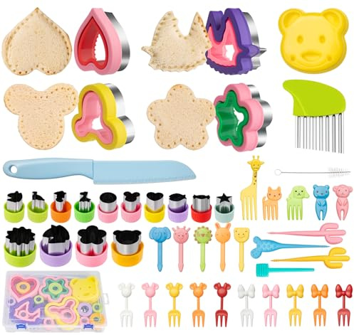 57Pcs Sandwich Cutters Shapes Cookie Cutter Set, ilauke Uncrustables Maker | Stainless Steel Sandwich Sealer with Storage Box, Shapes Vegetable Fruit Bread Decruster for Kids