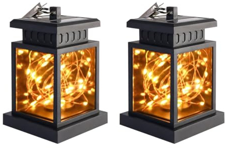 Grablaterne Friedhof Wetterfest Außen, Solar Laterne für Draußen Garten Grab, Grablampe Fuer Urnengrab, Schwarz Grablaternen mit LED Kerzen, Windlicht Klein Kerzenlaterne Geschenk für Trauer (A*2)