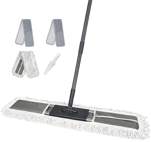 RAYNEAY Heavy Duty Industrial Mop, Large Commercial Floor Mop Long Handle | 95CM Large Floor Mop, 60IN Long Handle, Microfibre and Cotton Pads, Shopping Malls, Hotels, Hospitals, Schools, Warehouses