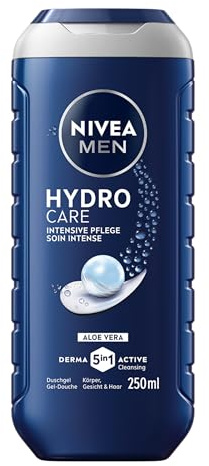 NIVEA MEN Hydro Care Duschgel, pH-hautneutrale Pflegedusche für Männer, pflegende Formel mit natürlicher Aloe Vera für Körper, Gesicht und Haar, Intensive Pflege (250 ml)