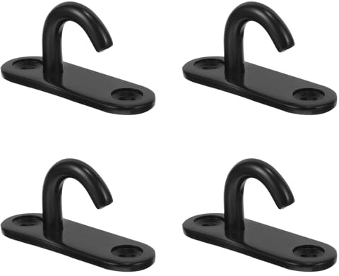 MOBUTOFU 4pcs Stainless Steel U-Shaped Heavy Duty Ceiling Hooks with Oval Opening, Easy Installation and Sturdy Design for Hanging Items on Walls, Black Pad Eye Plate Hooks