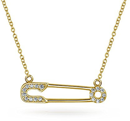 Bling Jewelry Support Symbol Für Vertriebene Menschen Pave Cz Akzent Sideways Safety Pin Halskette Anhänger Für Frauen Teen 14K Gelbgold Vergoldet .925 Sterlingsilber