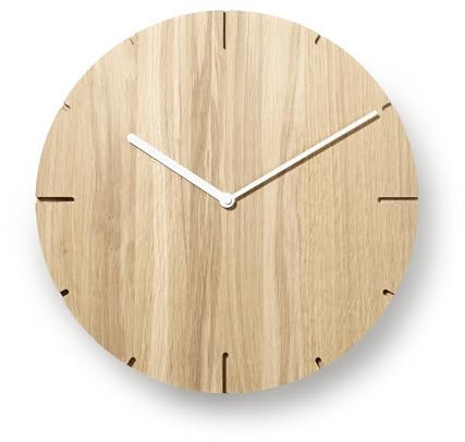 Natuhr Wanduhr Eiche unbehandelt Holzuhr Solide Massivholz, geräuscharmes Uhrwerk, puristisch, modern, skandinavisches Design (Weiße Zeiger)