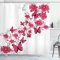 ABAKUHAUS Pink und Weiß Duschvorhang, Blume Schmetterling, Stoffliches Gewebe Badezimmerdekorationsset mit Haken, 175 x 180 cm, Dunkler Coral Pale Grau