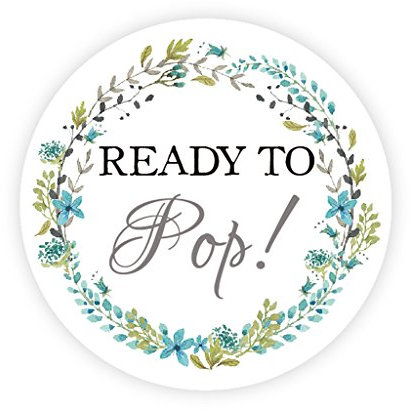 100x Blumenkranz BABY SHOWER Ready to POP! Stickers Popcorn Aufkleber Siegel - 4 cm Schwangerschaft Party Geschenk Etiketten About to Pop für Popkorn Tüten,Babyparty Gastgeschenk,Tüten - UNI 168